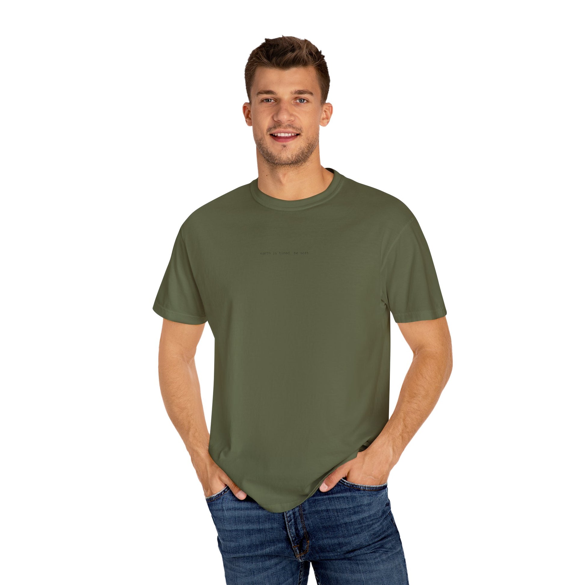 Earth Is Tired. Be Soft.” Unisex T-Shirt – Minimalist, Eco-Inspired Comfort Tee The Kindred Bone