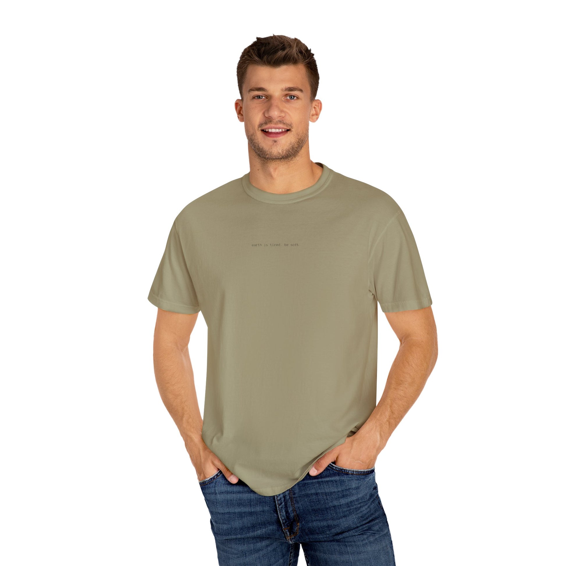 Earth Is Tired. Be Soft.” Unisex T-Shirt – Minimalist, Eco-Inspired Comfort Tee The Kindred Bone