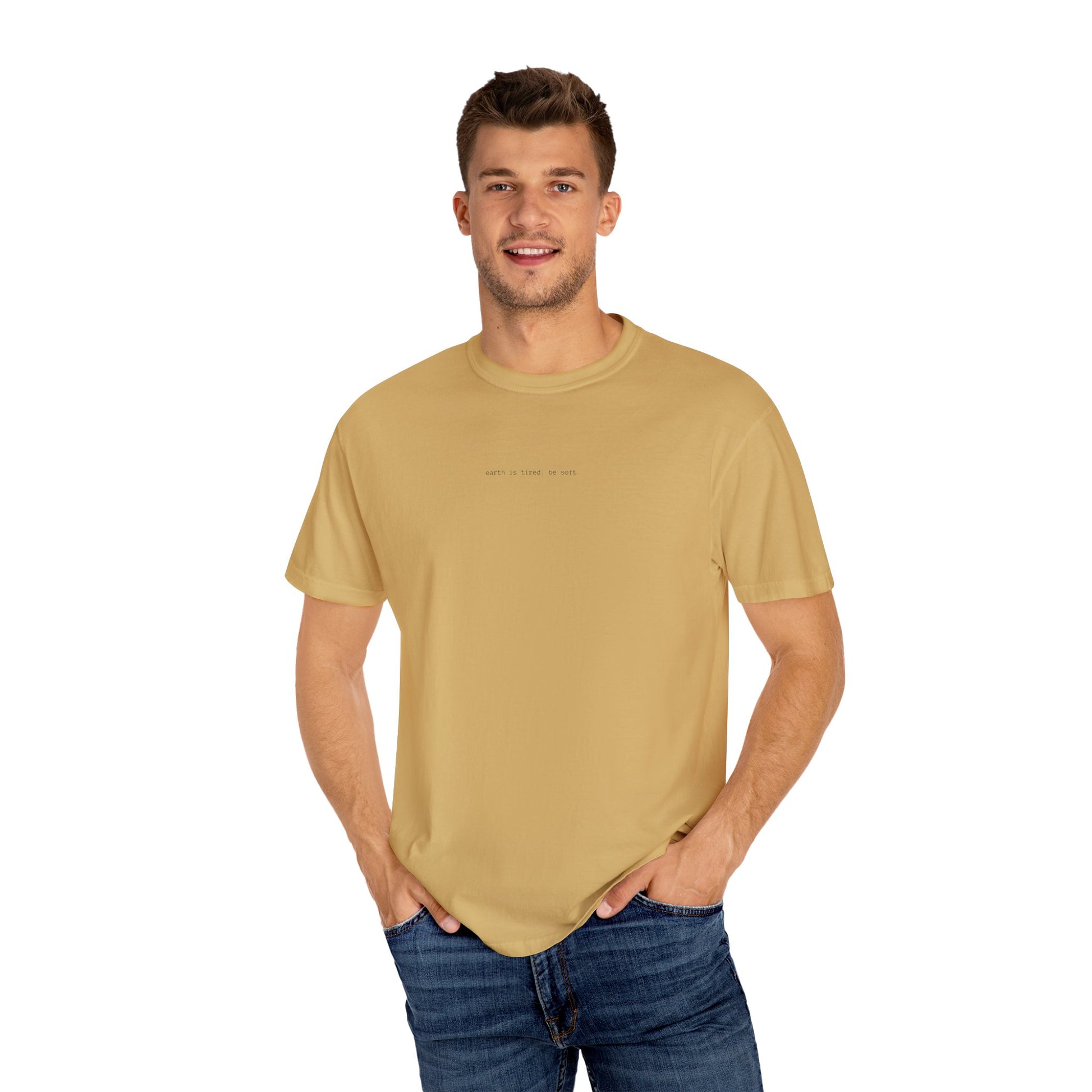 Earth Is Tired. Be Soft.” Unisex T-Shirt – Minimalist, Eco-Inspired Comfort Tee The Kindred Bone