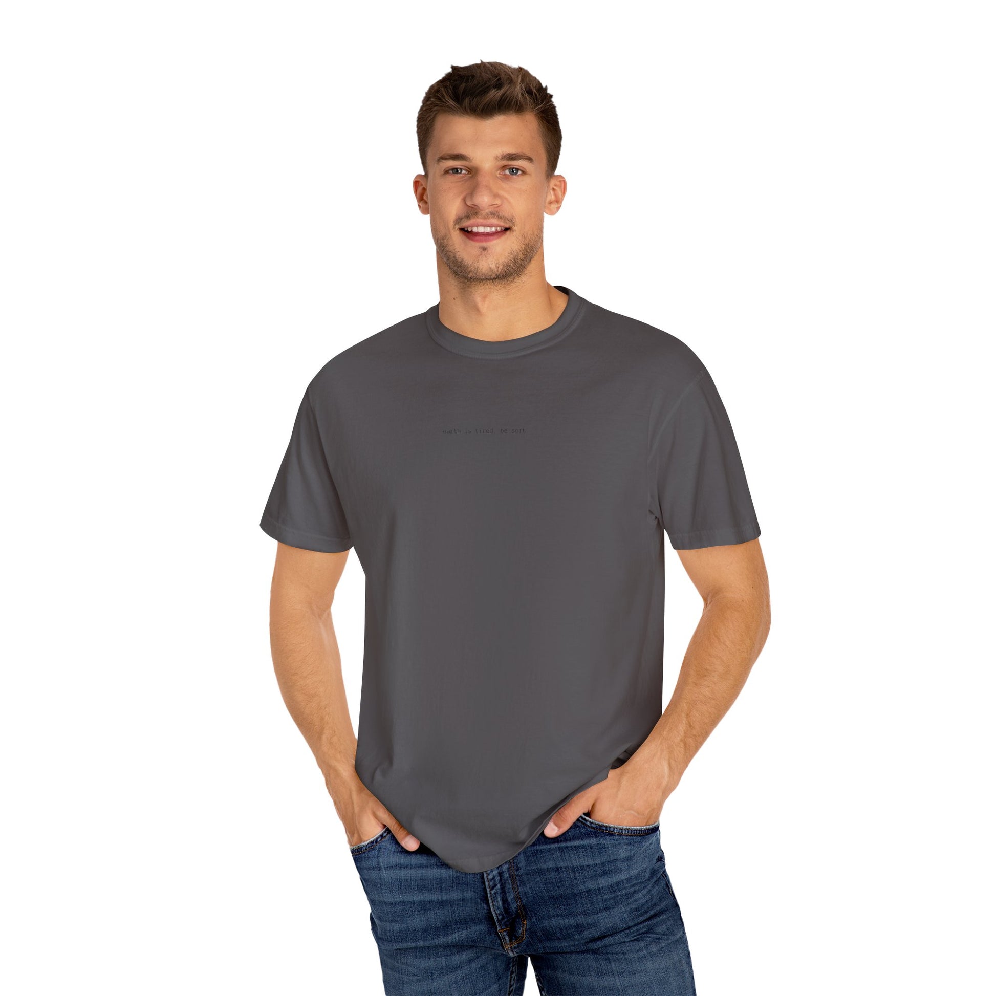 Earth Is Tired. Be Soft.” Unisex T-Shirt – Minimalist, Eco-Inspired Comfort Tee The Kindred Bone